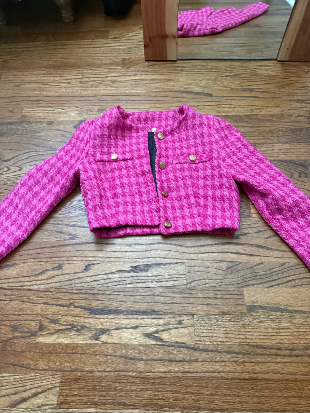 Cropped Pink Houndstooth ' Blazer Jacket